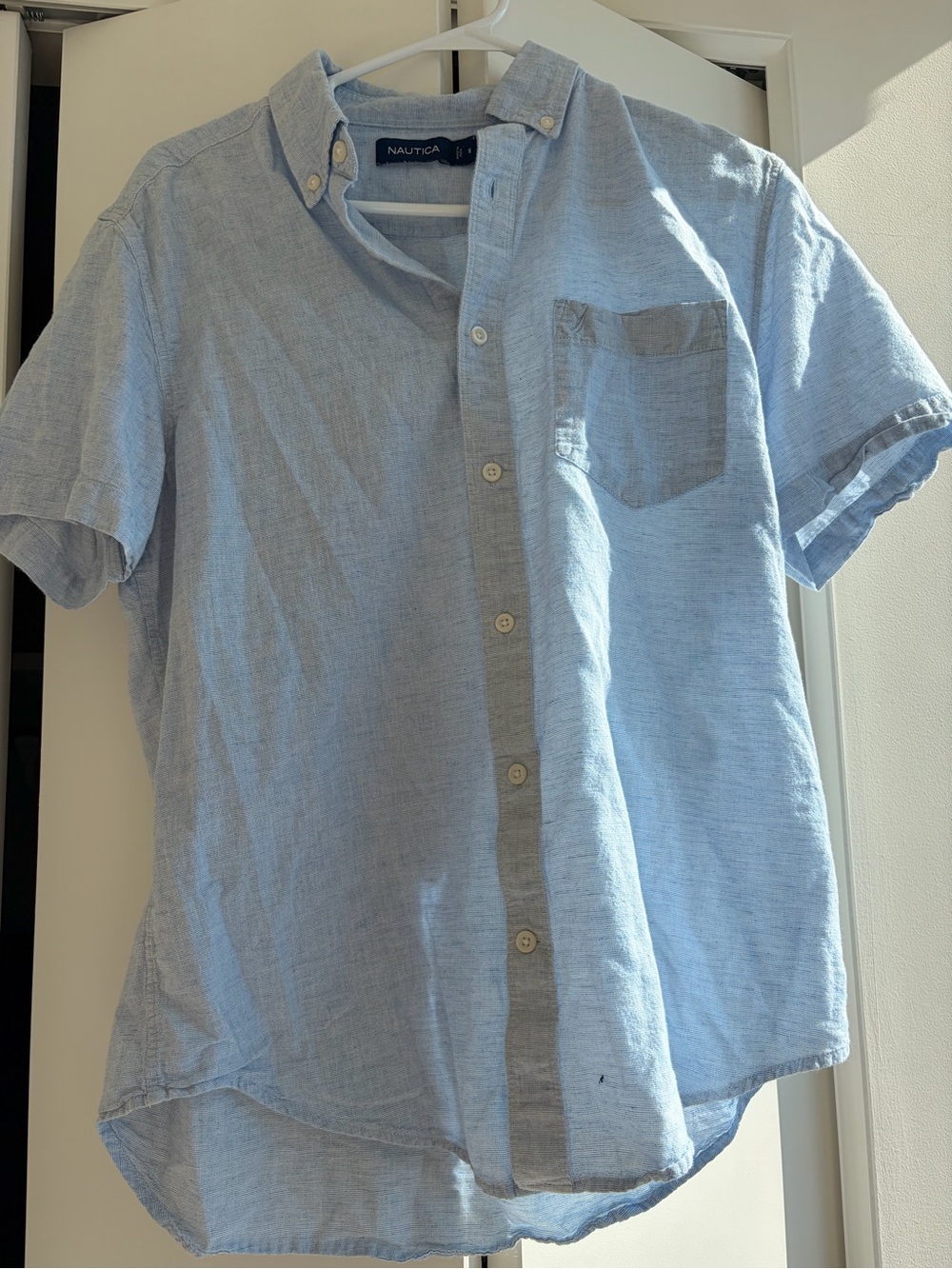 Nautica Light Blue Short Sleeve Linen-Blend Button Up Shirt
